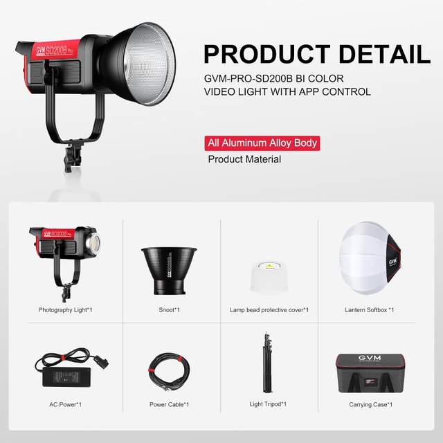 GVM SD200B 200W LED Video Light Kit - photo 5