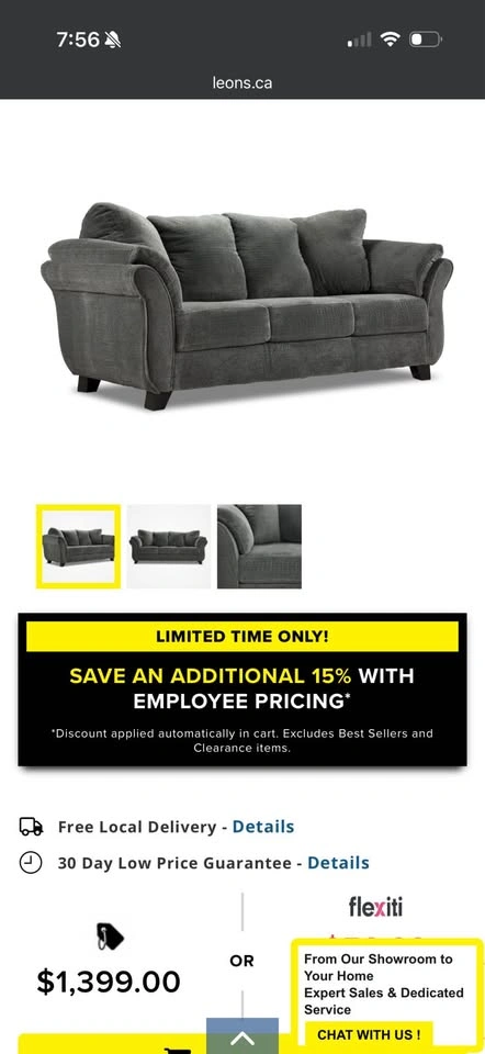 Navy Blue Collier Leon’s 3-Seat Sofa - photo 3