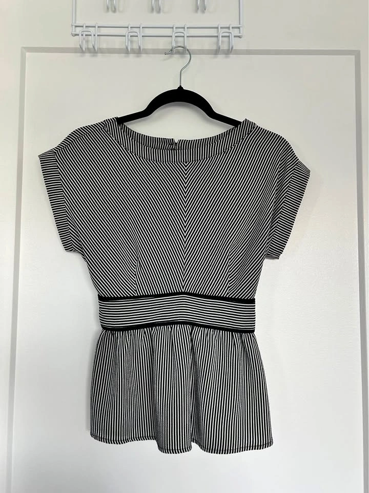 Monteau - Black & White Striped Blouse (S)