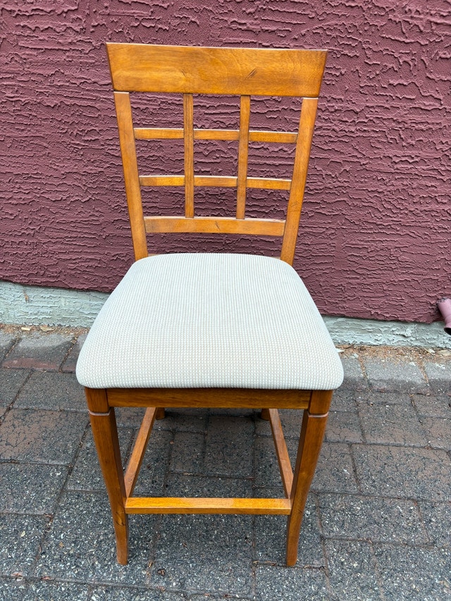 New cherry wood stool & beige cushion