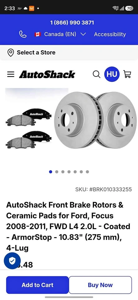 2008-2011 Ford Focus Front Brakes