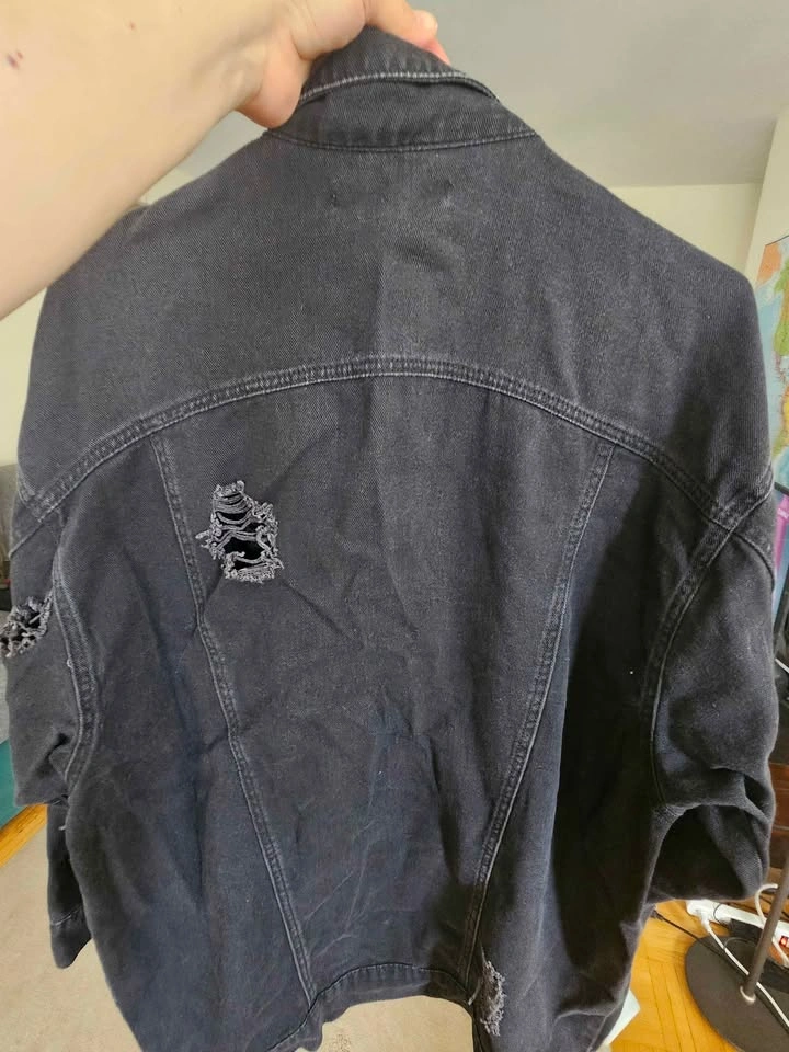 Forever 21 Distressed Black Denim Oversized Jacket - Size M - photo 2