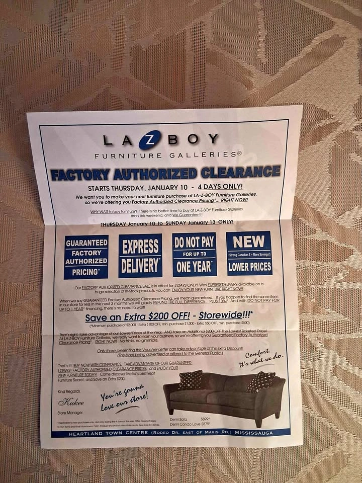La-Z-Boy Furniture Store Flyer Ad (Heartland Town Centre 2013)