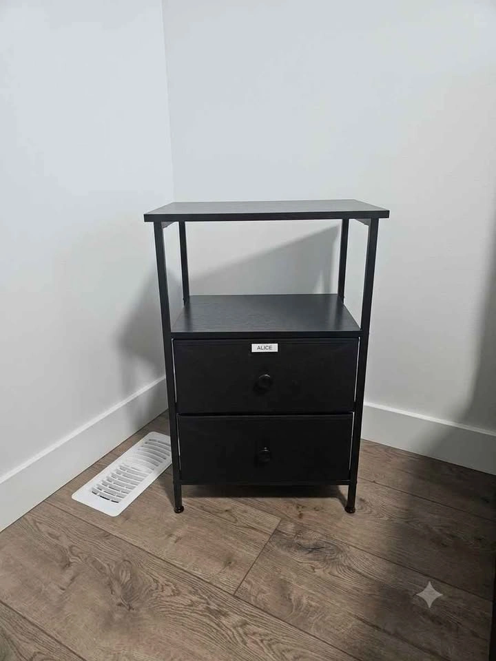 Black Nightstand with Charging Station and 2 Fabric Drawers - photo 2