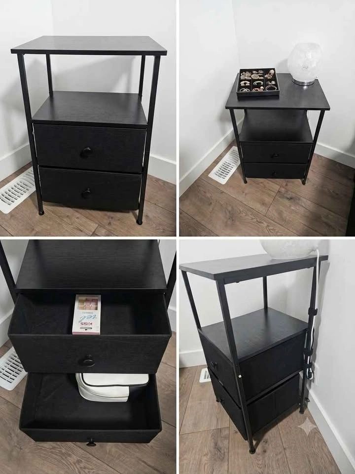 Black Nightstand with Charging Station and 2 Fabric Drawers - photo 3