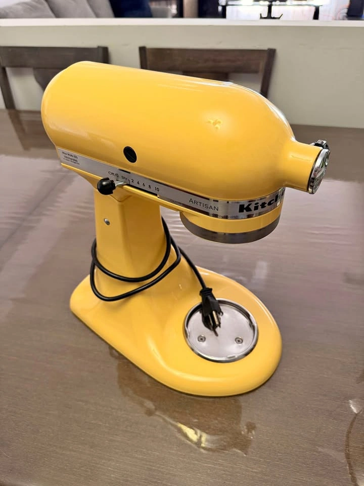 Yellow KitchenAid Stand Mixer with Slicer/Shredder Attachment