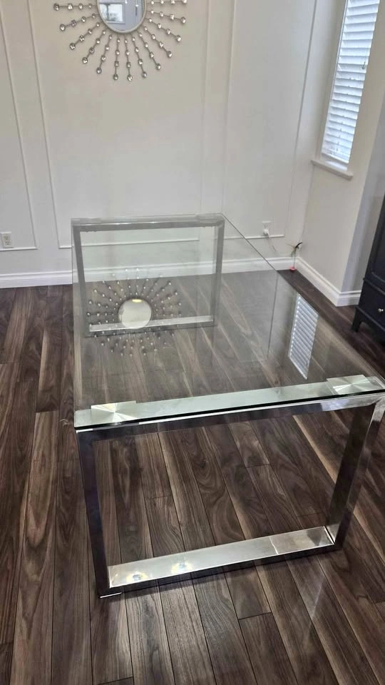 Modern Glass Top Dining Table with Chrome Frame