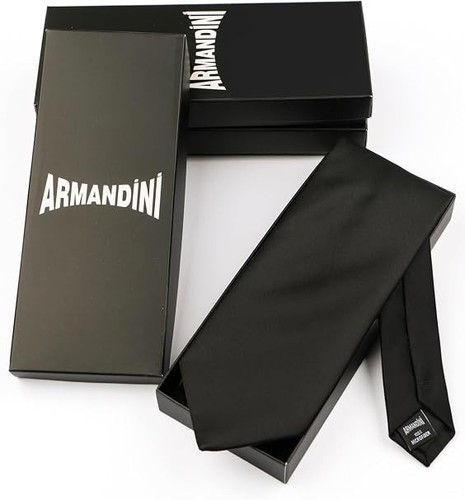 ARMANDINI Men's Black Tie - Solid Color Micro Pattern 3.15" - photo 2