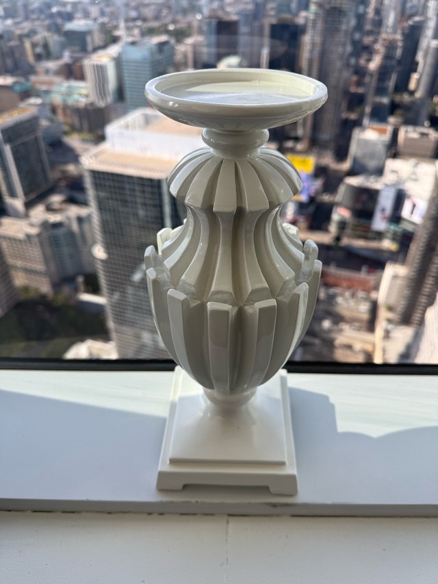 White Ceramic Pillar Candle Holder / Pedestal - photo 3
