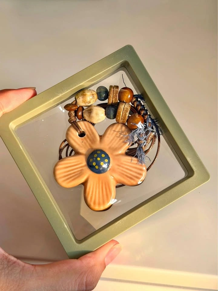 Brand New! Ceramic Flower Beaded Boho Necklace - One of a Kind!