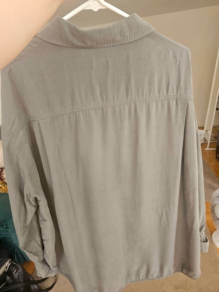 ZARA Khaki Green Fluid Tencel Long Sleeve Button-Down Shirt - Si - photo 2