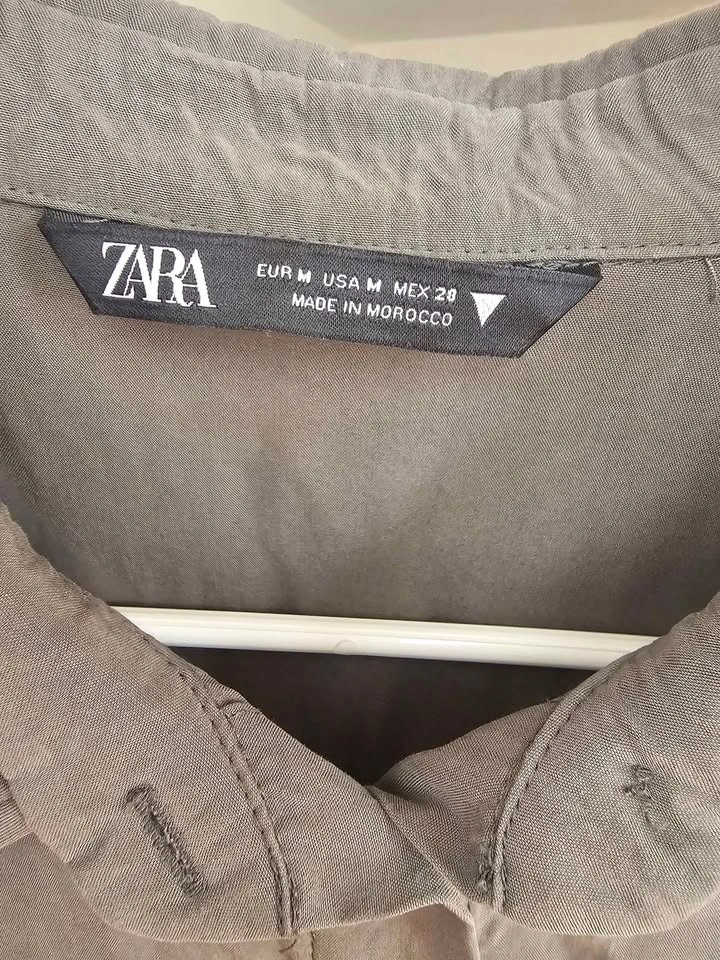 ZARA Khaki Green Fluid Tencel Long Sleeve Button-Down Shirt - Si - photo 3