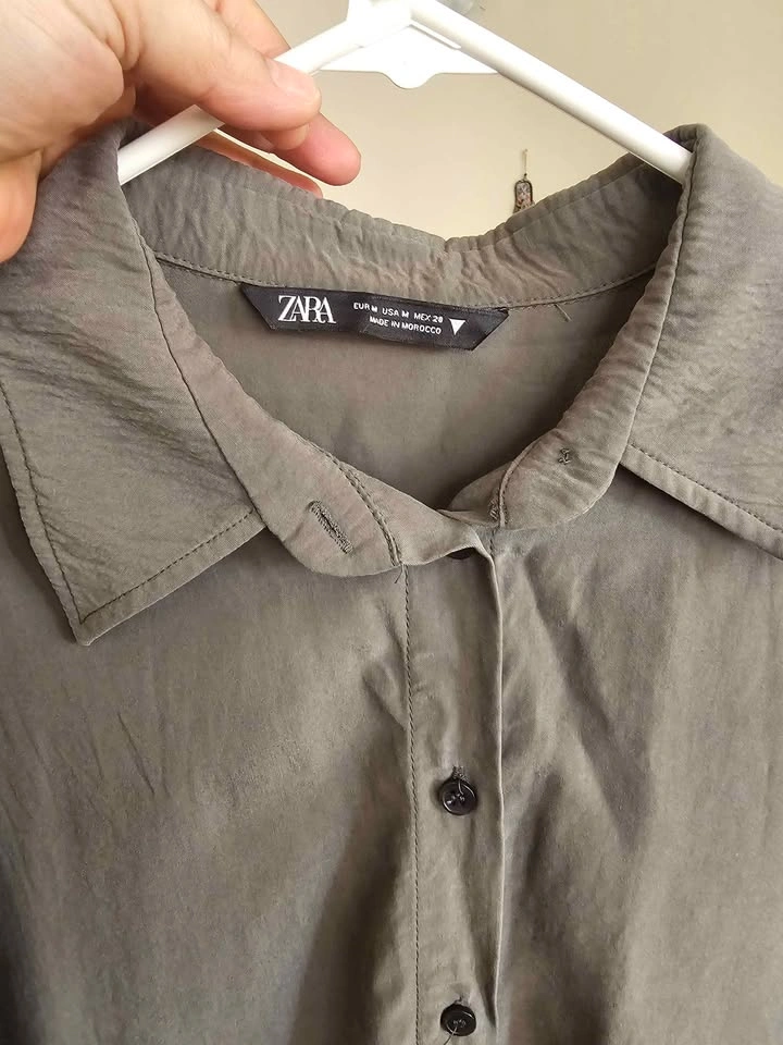 ZARA Khaki Green Fluid Tencel Long Sleeve Button-Down Shirt - Si - photo 4