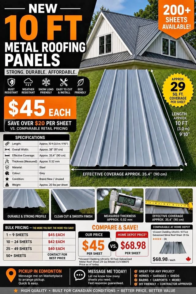 NEW 10 FT PREMIUM STEEL ROOFING PANELS – GREY