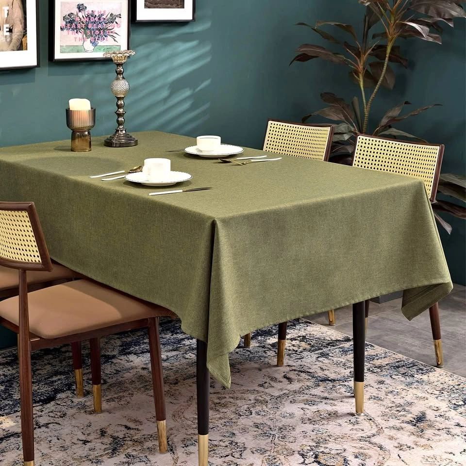 BALCONY & FALCON Faux Linen Table Cloth Olive 55x95 in BNWT