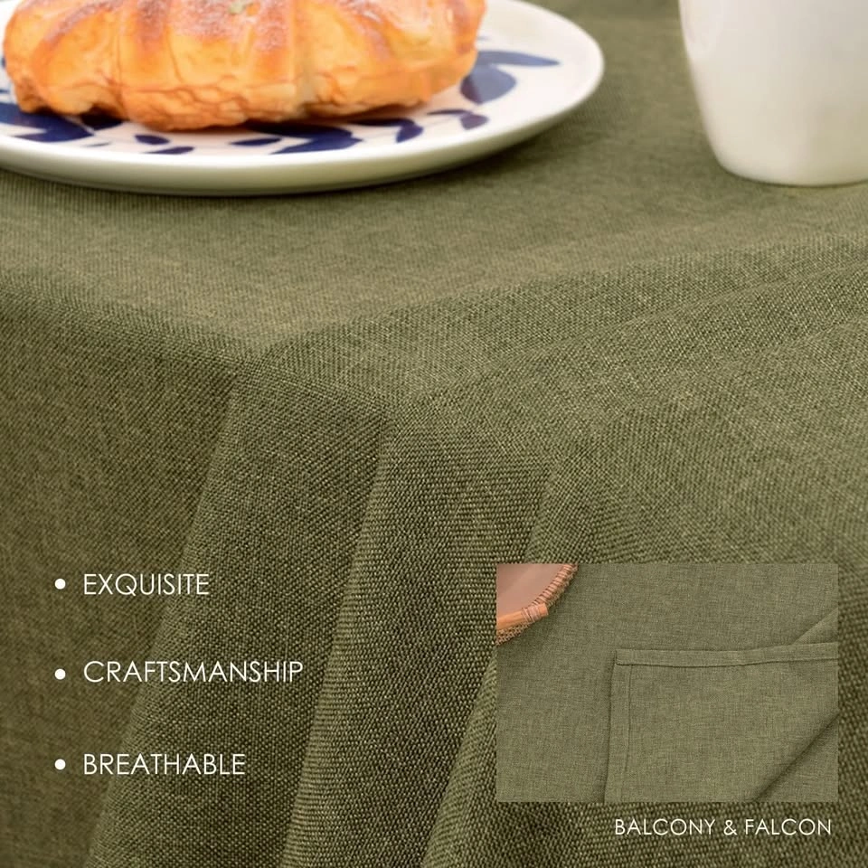 BALCONY & FALCON Faux Linen Table Cloth Olive 55x95 in BNWT - photo 2