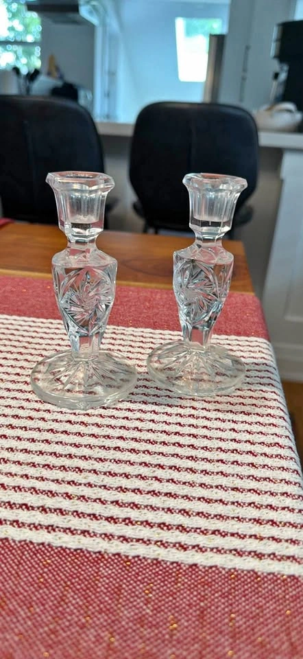 Pair of Crystal Glass Candlesticks