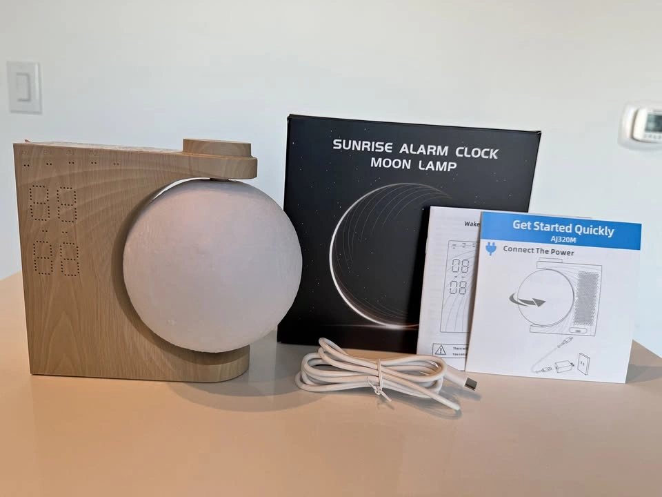 RETEYUNG 3-in-1 Rotatable Moon Lamp Sunrise Alarm Clock