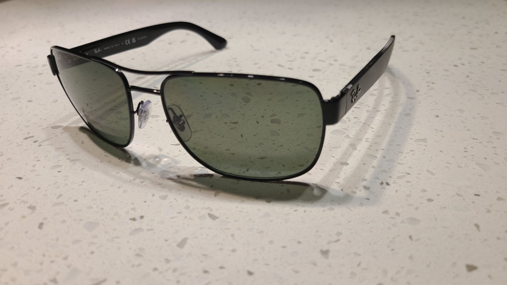 Ray-Ban Polarized RB3530 Square Sunglasses Black Frame Green Len