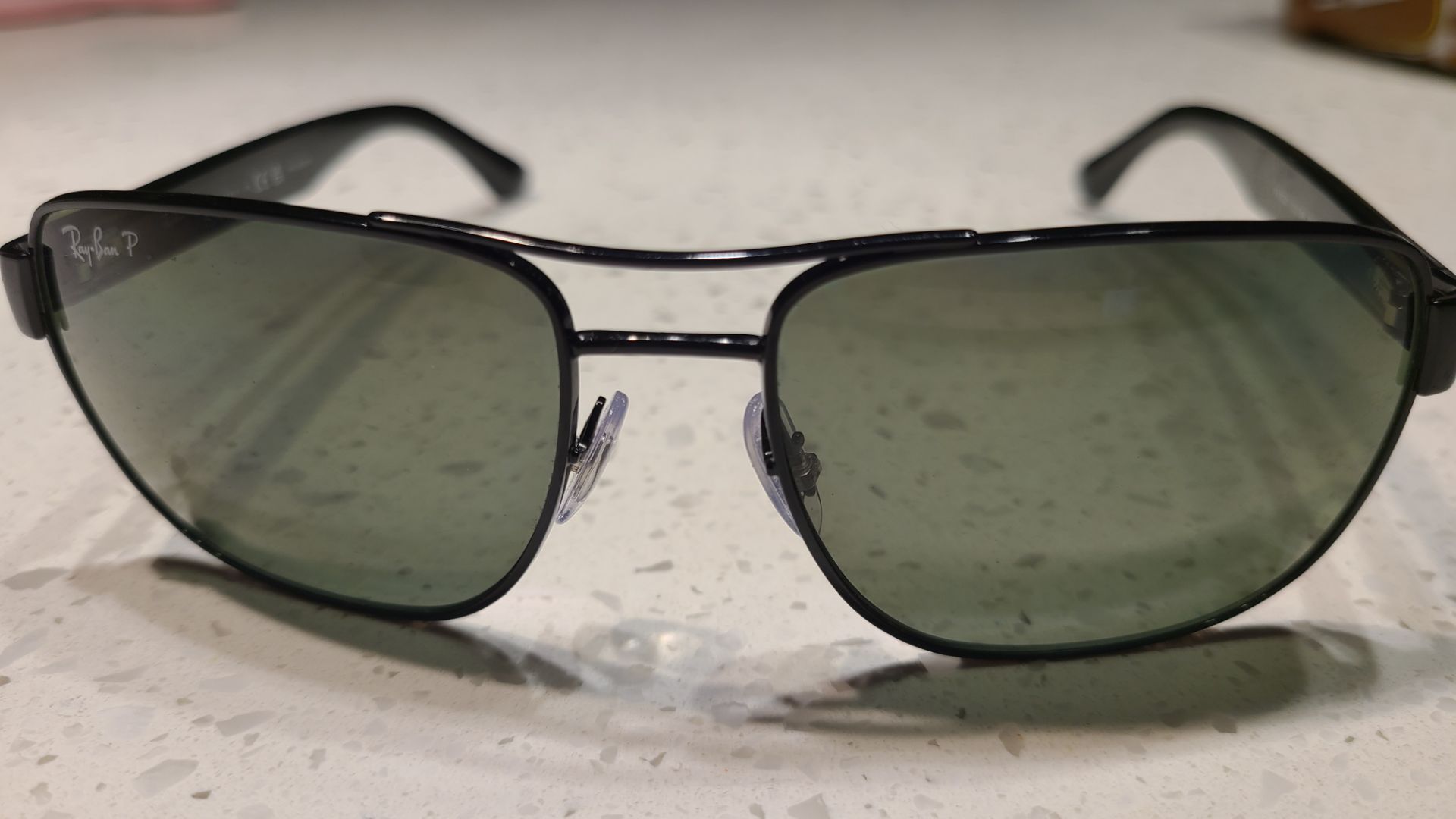 Ray-Ban Polarized RB3530 Square Sunglasses Black Frame Green Len - photo 2