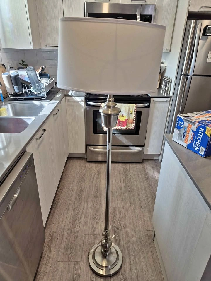 Brushed Nickel Floor Lamp with White Shade