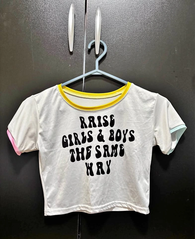 “raise girls & boys the same way” cropped top (xs/s)