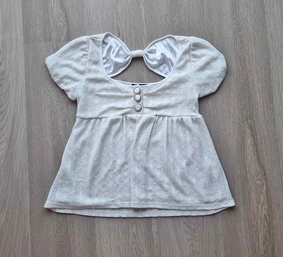 Y2K japanese brand white babydoll top with bow detail