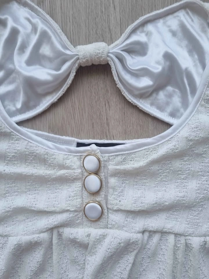 Y2K japanese brand white babydoll top with bow detail - photo 2