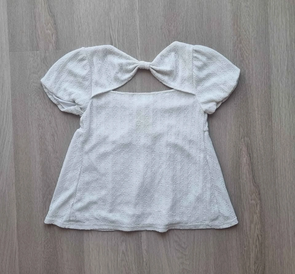 Y2K japanese brand white babydoll top with bow detail - photo 4