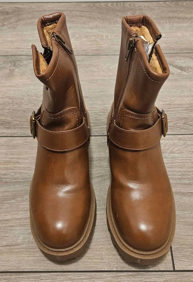 Ladies Brown Faux Leather Buckle Moto Boots - Size 5 - photo 2