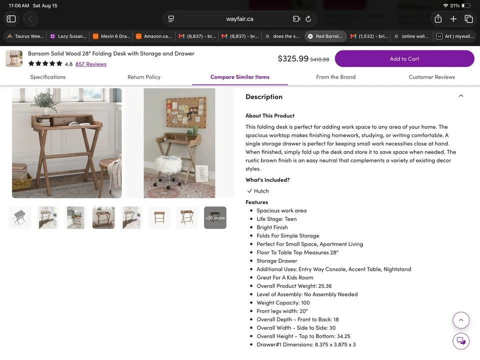 Bansom Solid Wood Folding Desk - photo 3