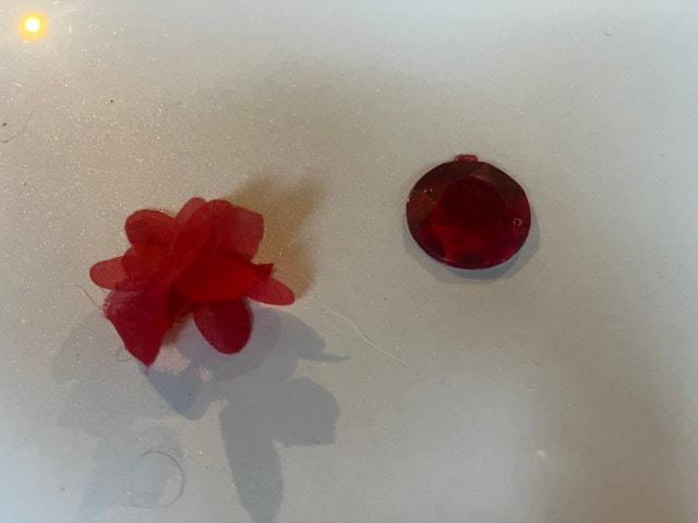 Red Floral Applique and Gemstone Craft Embellishments