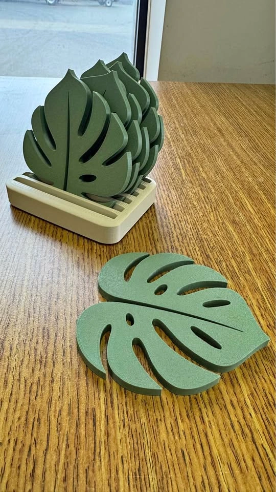 Monstera Leaf Coaster Set with Holder