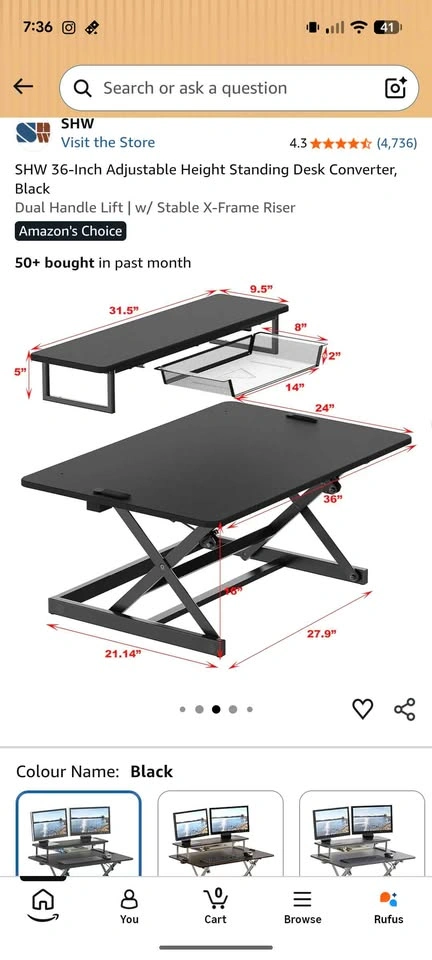 SHW 36-Inch Adjustable Height Standing Desk Converter - photo 3