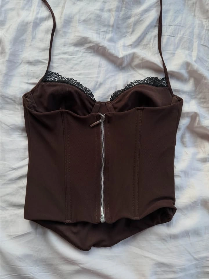 white fox chocolate mesh halter corset - photo 3