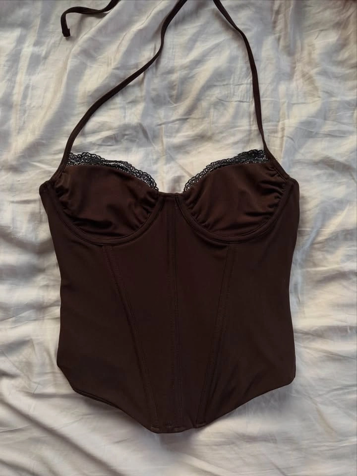 white fox chocolate mesh halter corset - photo 4