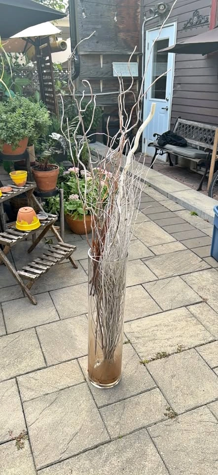 Tall Glass Vase with Decorative Branches