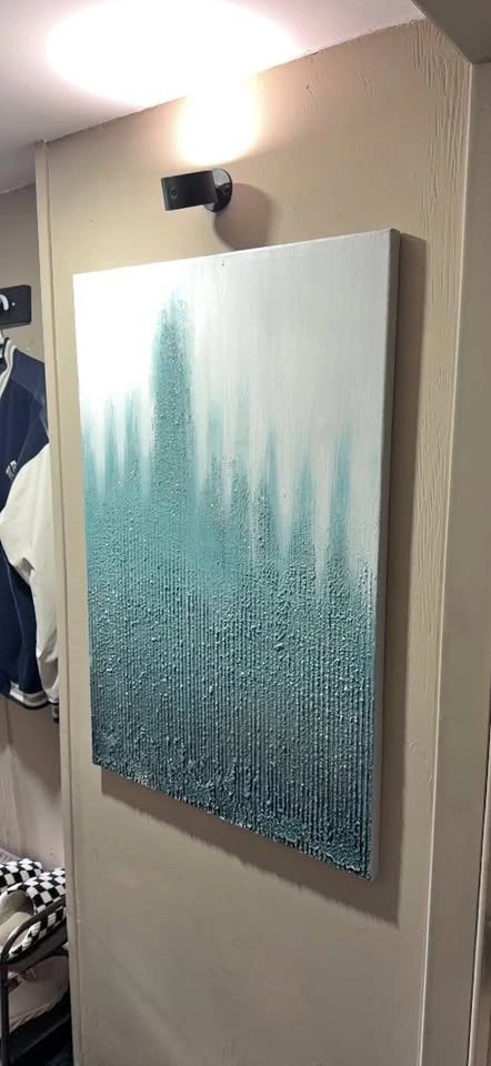 Textured Teal White Abstract Canvas Art