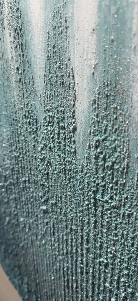 Textured Teal White Abstract Canvas Art - photo 2