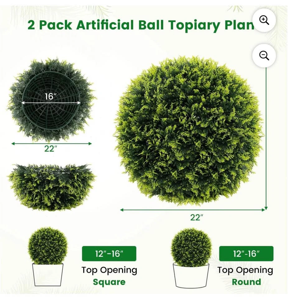 Brand New Set of 2 Artificial Cedar Topiary Balls 20” - photo 3