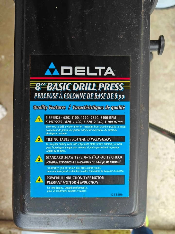 Delta 8" Benchtop Drill Press – 5 Speed - photo 2