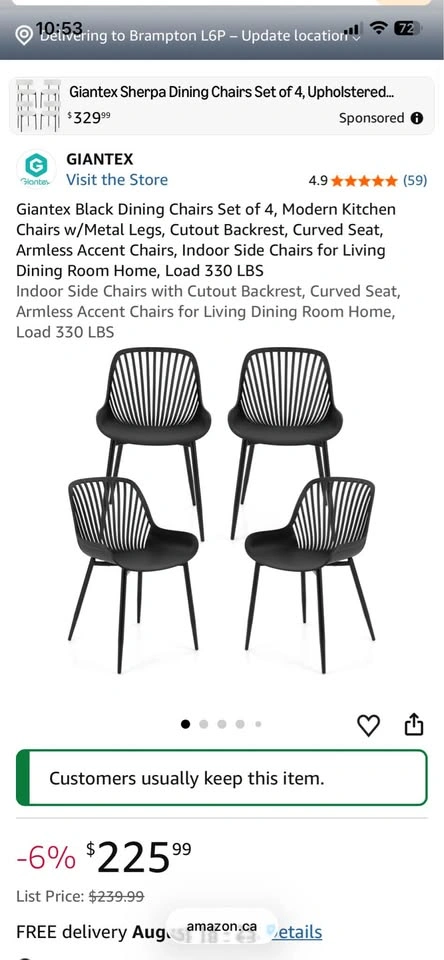 Giantex Black Dining Chairs Set of 4 – Modern Kitchen Chairs - photo 5