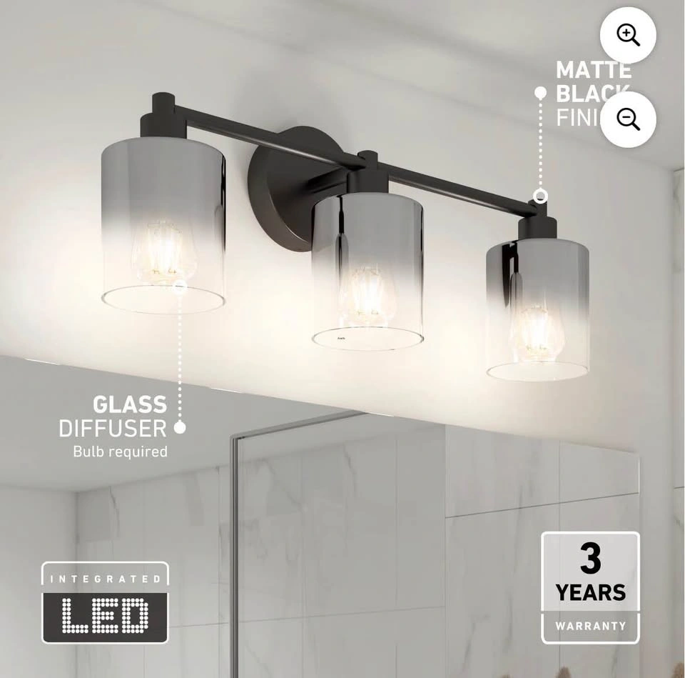 Artika Haze Modern 3-Light Bathroom Vanity Light – Black Glass - photo 3