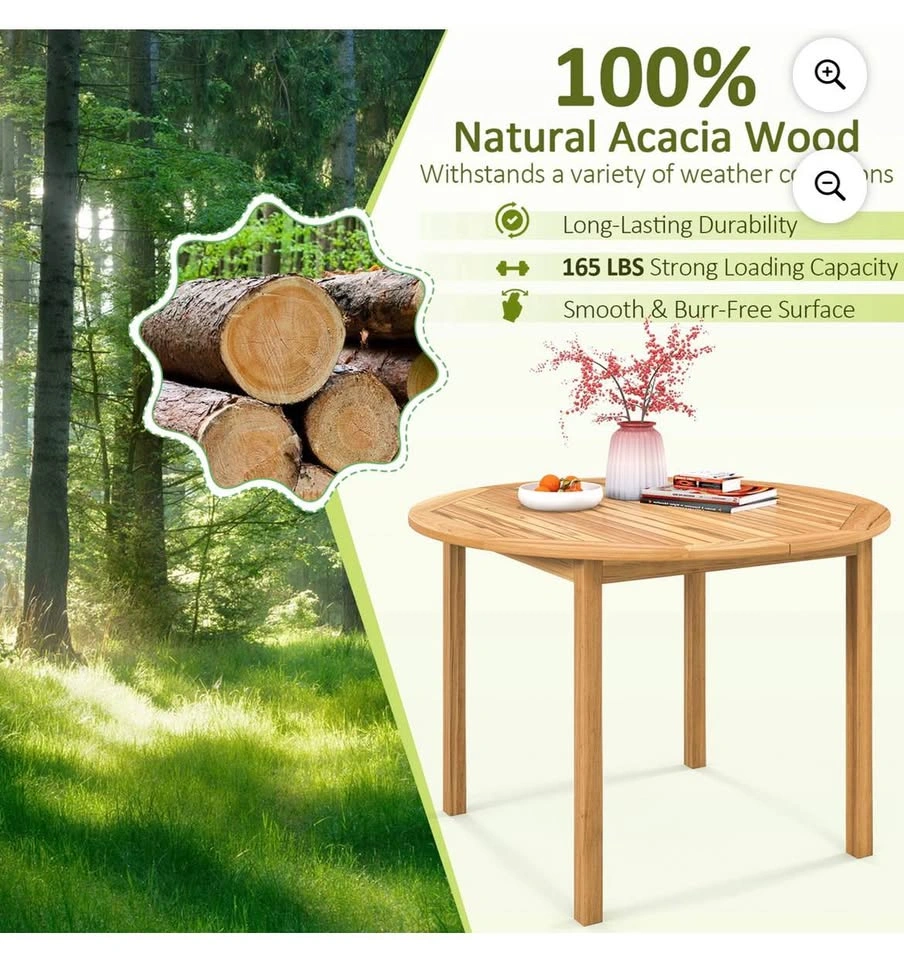 Costway Acacia Wood Round Patio Dining Table - Open Box - photo 5