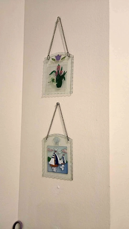 Vintage Handmade Watercolor Paint on Glass Wall Art – Set of 2