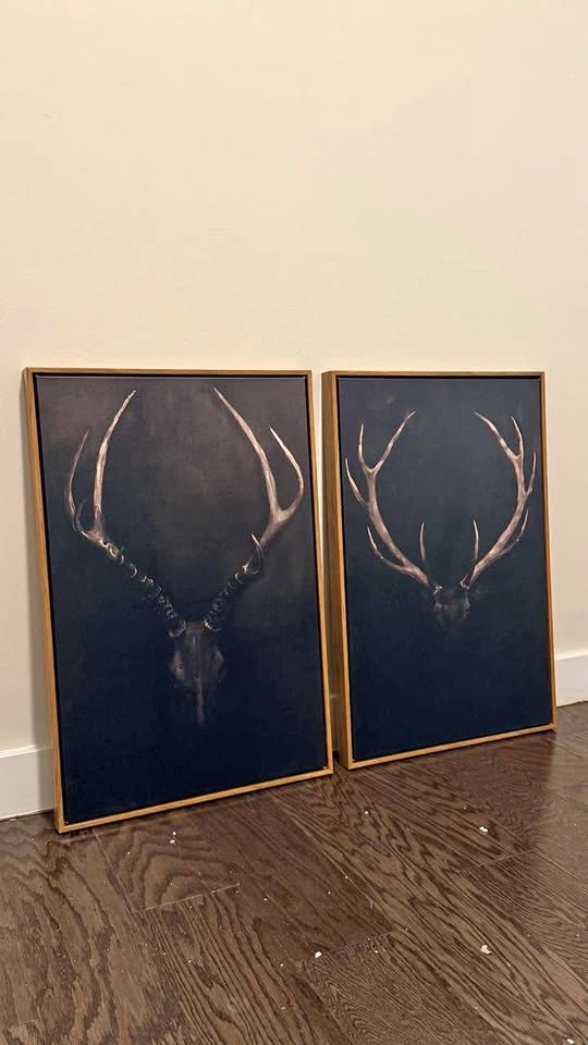Rustic Antler Skull Wall Decor – Set of 2 canvas 24” x 16”
