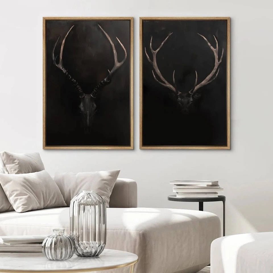 Rustic Antler Skull Wall Decor – Set of 2 canvas 24” x 16” - photo 2