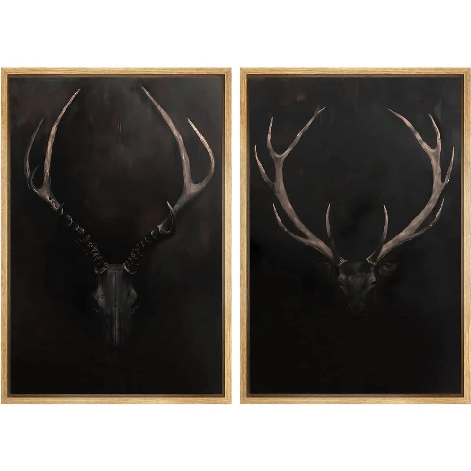 Rustic Antler Skull Wall Decor – Set of 2 canvas 24” x 16” - photo 4