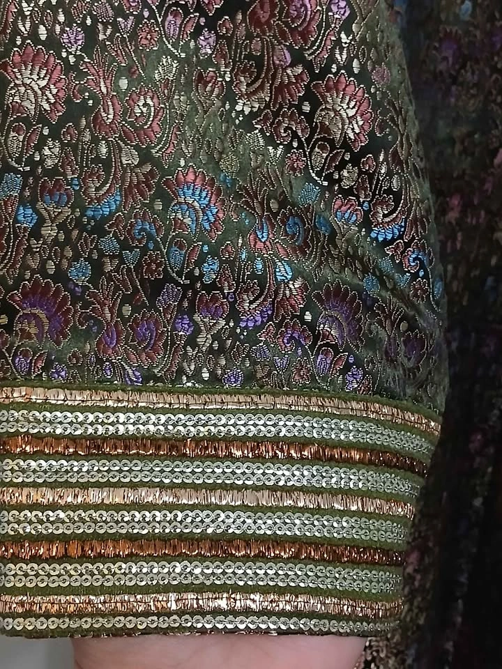 Elegant Olive & Gold Floral Brocade Long Kurti Set - photo 4