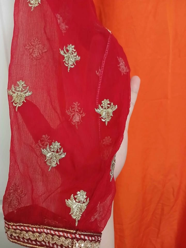 Women’s Bright Orange & Red Embroidered Dress with pajama - photo 2